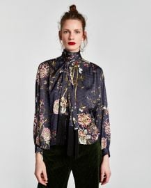 Blouse with fringe and bow at Zara