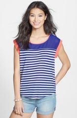 Blu Pepper Stripe Mesh Panel HighLow Tee at Nordstrom