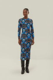 Blue Arabesque Floral Jersey LENZING ECOVERO Midi Dress FARM Rio at FARM Rio