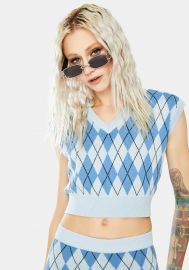 Blue Argyle Crop Sweater Vest at Dolls Kill