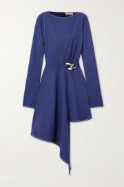 Blue Asymmetric chain-embellished stretch-cady mini dress JW ANDERSON NET-A-PORTER at Net a Porter