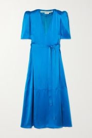 Blue Belted satin midi dress STELLA MCCARTNEY NET-A-PORTER at Net a Porter