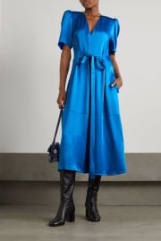 Blue Belted satin midi dress STELLA MCCARTNEY NET-A-PORTER at Net a Porter