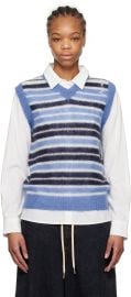Blue Brushed Mohair Stripe Vest at ssense