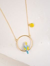 Blue Budgerigar BirdLemon round necklace  U232 at Nach Bijoux