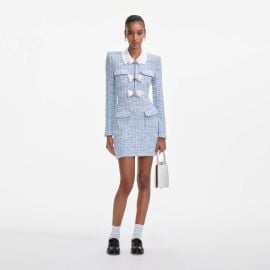 Blue Check Collared Knit Mini Dress self-portrait-US at Self Portrait