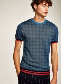 Blue Check Tipping Sweate at Topman