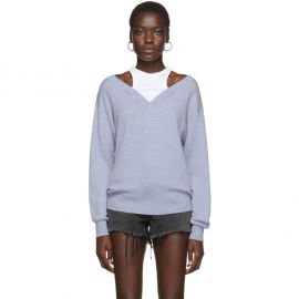 Blue Cropped V-neck Sweater at Ssense