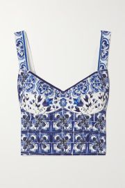 Blue Cropped floral-print silk-blend bustier top  DOLCE amp GABBANA  NET-A-PORTER at Net a Porter