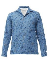 Blue Cuban-collar floral-print linen-blend shirt  Officine Gnrale  FASHION US at Matches