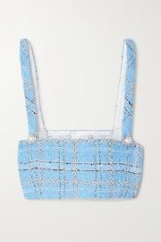 Blue Embellished checked metallic boucl-tweed bralette ALESSANDRA RICH NET-A-PORTER at Net a Porter