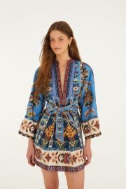 Blue Embroidered Tapestry Organic Cotton Mini Dress FARM Rio at FARM Rio