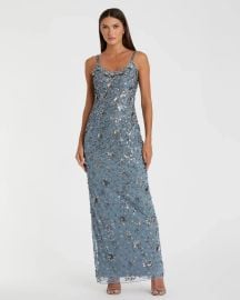 Blue Floral Embellished Scoop Neck Evening Gown - Mac Duggal at Mac Duggal