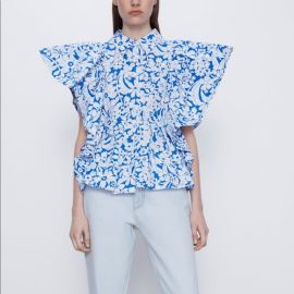 Blue Floral Poplin Top by Zara at Zara