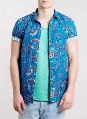 Blue Floral Short Sleeve shirt at Topman