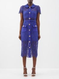 Blue Floral-lace midi shirt dress Self-Portrait FASHION US at Matches