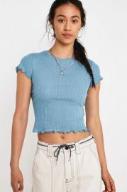 Blue Heart Pointelle T-Shirt by Urban Outfitters at Urban Outfitters