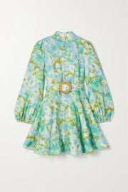 Blue High Tide belted floral-print linen mini dress ZIMMERMANN NET-A-PORTER at Net a Porter