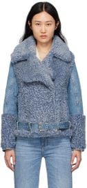 Blue Hybrid Shearling Biker Jacket at ssense