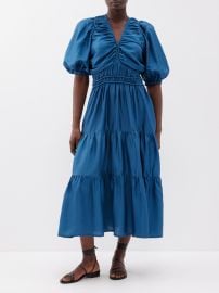 Blue Kyle V-neck ruched silk dress Sea FASHION US at Matches