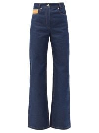 Blue Leather-patch high-rise flared jeans  Paco Rabanne  FASHION US at Matches