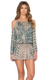 Blue Life Shirred Waist Open Shoulder Dress in Tahitian Sands from Revolve com at Revolve