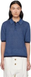 Blue Linen Chevron Knit Polo at ssense