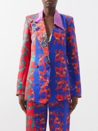 Blue Lucky asymmetric printed cotton blazer Lisa Folawiyo FASHION US at Matches