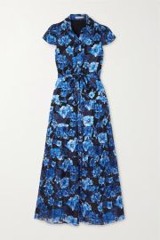 Blue Miranda tiered floral-print voile maxi shirt dress ALICE OLIVIA NET-A-PORTER at Net a Porter