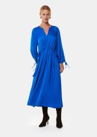 Blue Molly Satin Ruched Dress WHISTLES Whistles US at Whistles