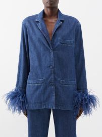 Blue Ostrich-feather cuffs denim shirt Valentino Garavani FASHION US at Matches