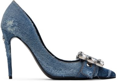 Blue Patchwork Denim Heels at ssense