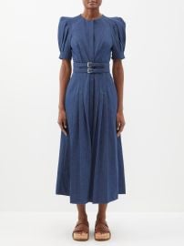 Blue Patricia puffed-sleeve pleated denim dress Gabriela Hearst FASHION US at Matches