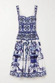 Blue Pleated printed cotton-poplin dress DOLCE amp GABBANA NET-A-PORTER at Net a Porter