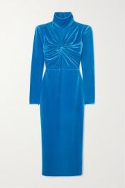 Blue Preston twisted velvet turtleneck midi dress ALEX PERRY NET-A-PORTER at Net a Porter