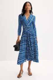 Blue Printed 34 Length Sleeve Midi Dress by Maje Rent the Runway at Rent the Runway