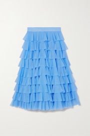 Blue Ruffled tiered tulle midi skirt NORMA KAMALI NET-A-PORTER at Net a Porter