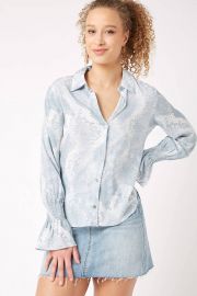 Blue Snake Print Smocked Sleeve Blouse at South Moon Under