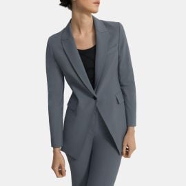 Blue Stretch Wool Single-Breasted Blazer Outlet at Theory