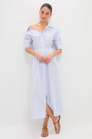 Blue Stripe Falling off the Shoulder Midi Dress Rosie Assoulin at Tuckernuck