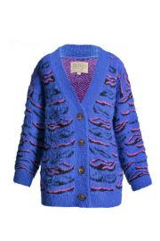 Blue Tiger Pattern Fuzzy Fashion Cardigan at Hannah Banana