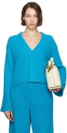 Blue V Neck Cardigan at ssense