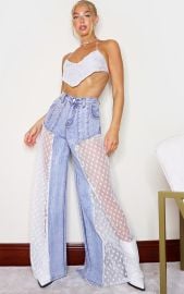 Blue Wash Star Sequin Cut Out Wide Leg Jeans  PrettyLittleThing USA at Pretty Little Thing