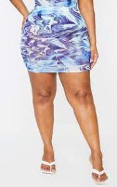 Blue Wave Print Mesh Mini Skirt at Pretty Little Thing