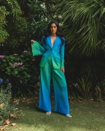 Blue and Green Ombre Pleated Wide Leg Trouser Forever Unique at Forever Unique