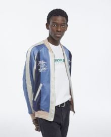 Blue and pink embroidered jacket in fabric The Kooples at The Kooples