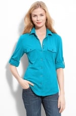 Blue button front shirt at Nordstrom