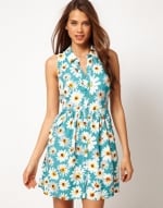 Blue daisy print shirtdress at Asos