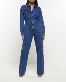 Blue denim utility jumpsuit River Island at River Island