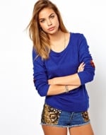 Blue elbow patch sweater at ASOS at Asos